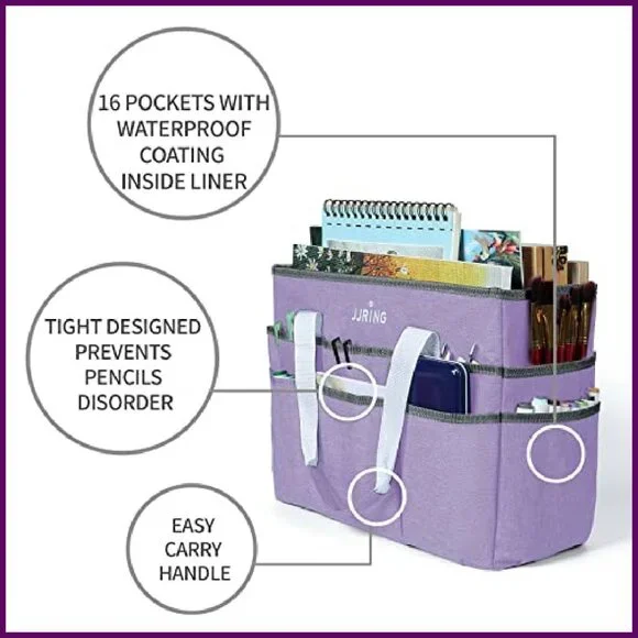 Large Craft Organizer Tote Bag with 16 Pockets for Storage & Travel